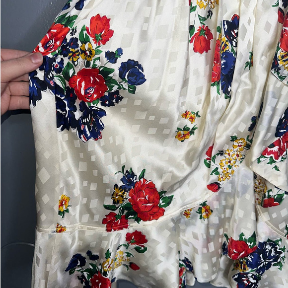 Tory Burch Floral Print Belted Satin Wrap Dress in Ivory Tea Rose Size 6 - Picture 5 of 10